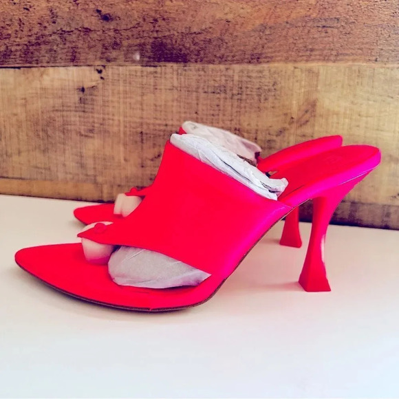 NWT Zara Satin Effect Neon Pink High Heel Sandals - Picture 5 of 9